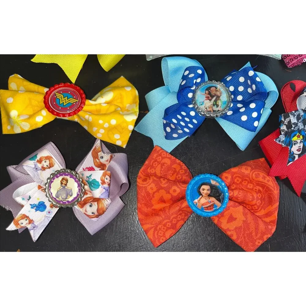 Handmade Disney Princesses Assorted Hair Bows Moana Star Wars Snow White Lot 12